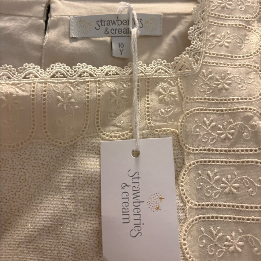 Strawberries and Cream CUSTARD DRESS CREAM IN GOLD GLITTER 10Y NWT - Picture 8 of 9